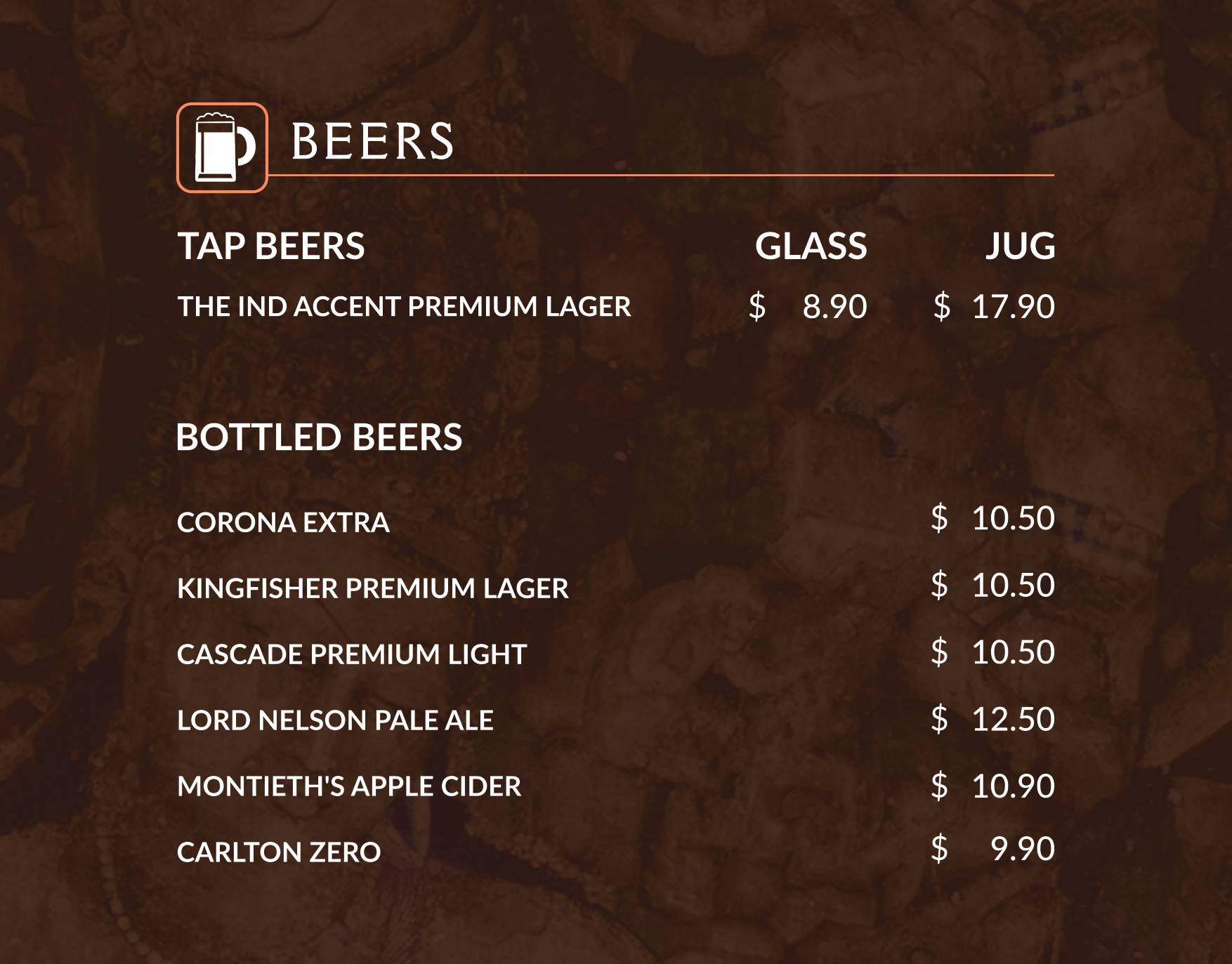 drinks menu